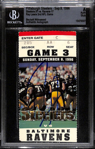 Ray Lewis Signed Baltimore Ravens 9/8/96 2nd Game Slab Ticket Beckett 37444