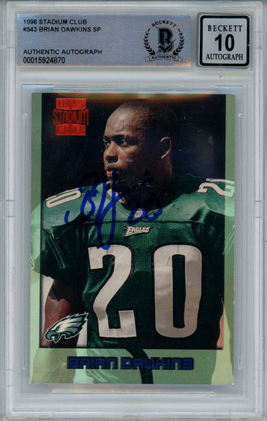 Brian Dawkins Signed 1996 Stadium Club #343 Rookie Card Beckett Slab 42920