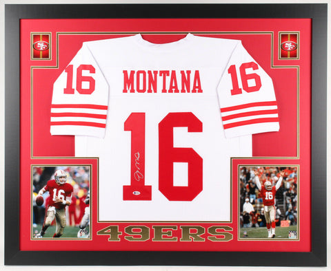 Joe Montana Signed San Francisco 49ers 35x43 Custom Framed Jersey (Beckett COA)