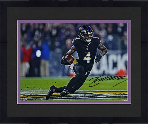 Framed Zay Flowers Baltimore Ravens Signed 16" x 20" Black Jersey Running Photo