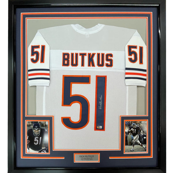 FRAMED Signed DICK BUTKUS 35x39 Chicago White Jersey JSA COA Auto