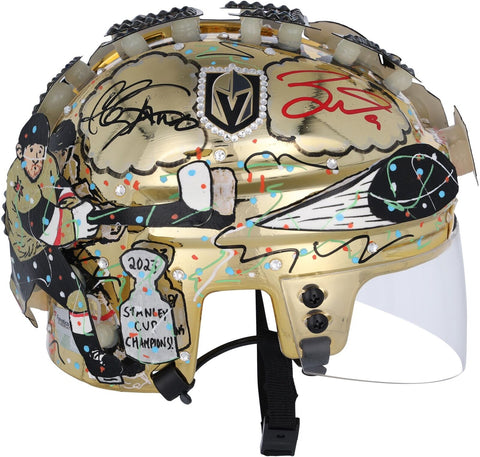 Jack Eichel Golden Knights Signed Gold Chrome Mini Helmet-Art Charles Fazzino
