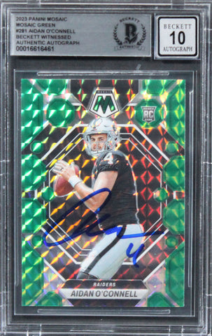 Raiders Aidan O'Connell Signed 2023 Panini Mosaic MG #281 RC Auto 10! BAS Slab
