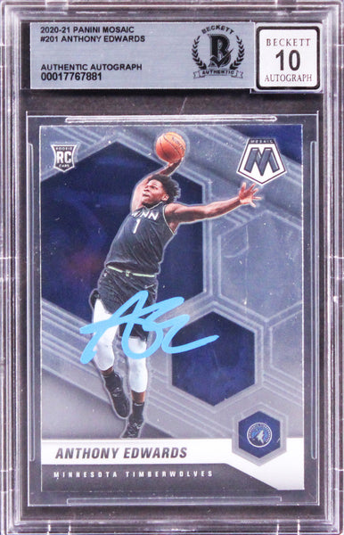 Anthony Edwards Signed 2020 Panini Mosaic #201 Rookie Card Auto 10! BAS Slabbed