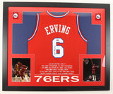 Julius Erving AKA DR. J Signed Philadelphia 76ers 35x43 Framed Stat Jersey (JSA)