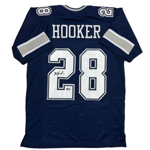 Autographed/Signed Malik Hooker Dallas Blue Football Jersey Beckett BAS COA