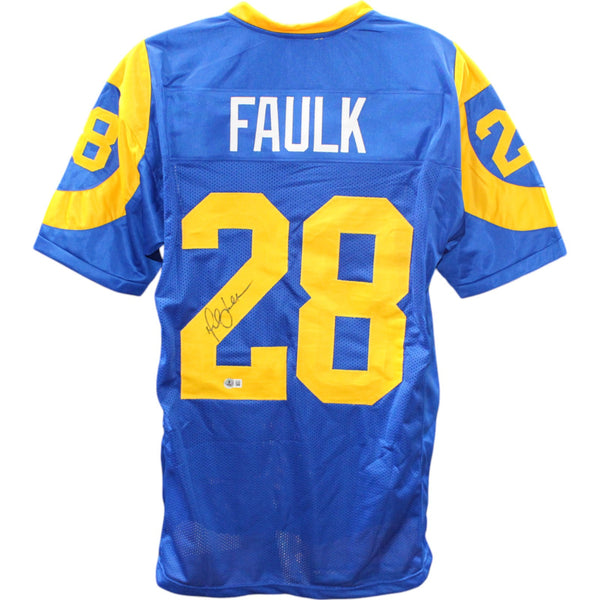 Marshall Faulk Autographed XL Pro Style TB Blue Jersey Beckett Witness 49285