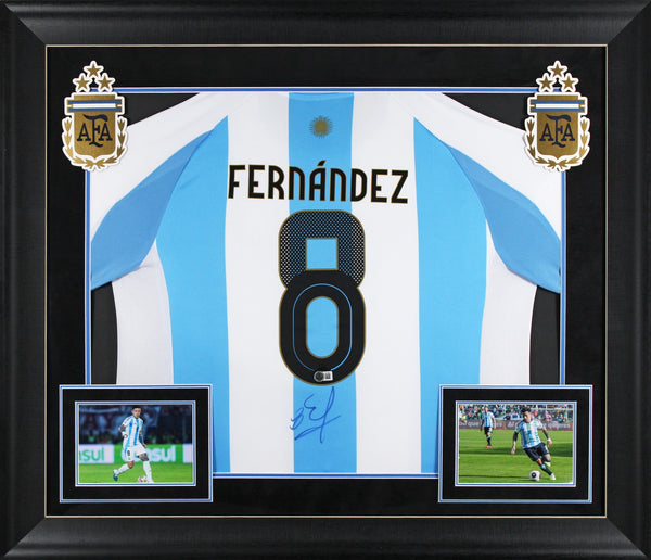 Enzo Fernandez Signed Blue & White Argentina Framed Jersey BAS #BU16927