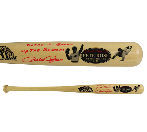 Pete Rose Signed Cincinnati Reds Cooperstown Engraved Blonde Bat - Sorry I Broke
