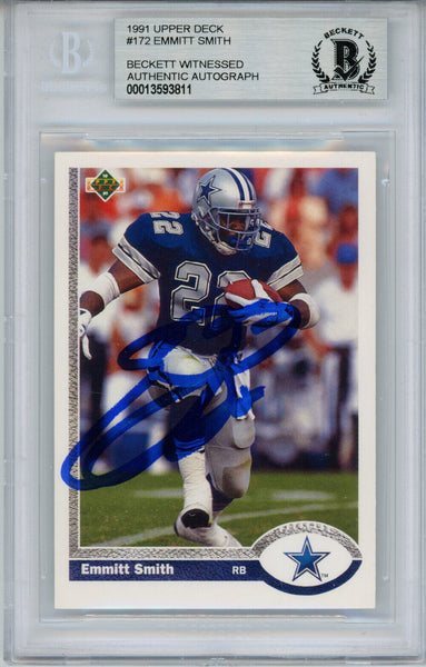 Emmitt Smith Autographed 1991 Upper Deck #172 Trading Card Beckett Slab 35082