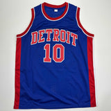 Autographed/Signed Dennis Rodman Detroit Blue Jersey Beckett BAS COA