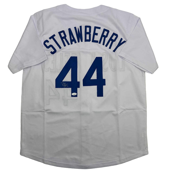 Autographed/Signed Darryl Strawberry Los Angeles White Baseball Jersey JSA COA