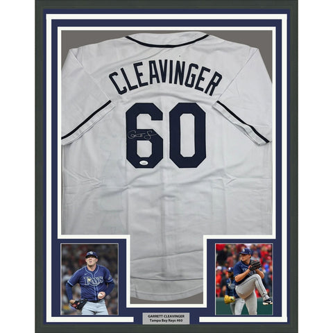 Framed Autographed/Signed Garrett Cleavinger 35x39 TB White Jersey JSA COA