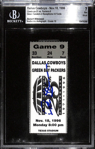 Deion Sanders Signed Dallas Cowboys 11/18/96 Slab Ticket 7 Grade Beckett 43687