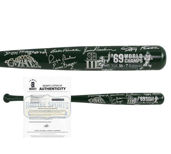 Jets Alumni Signed Cooperstown '69 World Champs Green MLB Bat - Don Maynard