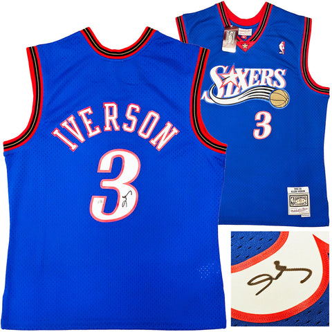 76ERS ALLEN IVERSON AUTOGRAPHED BLUE AUTHENTIC M&N 1999-00 HWC JERSEY L BECKETT