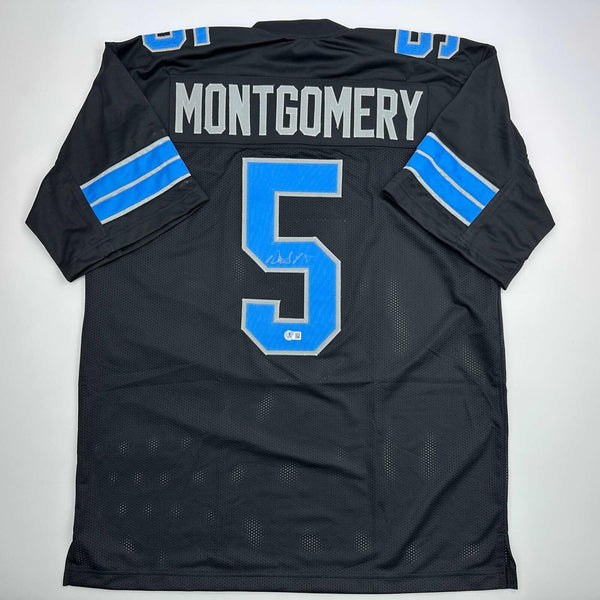 Autographed/Signed David Montgomery Detroit Black Jersey Beckett BAS COA