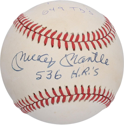 Tom Brady and Micky Mantle Autographed MLB Baseball with Multiple Inscriptions