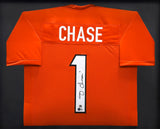 BENGALS JA'MARR CHASE AUTOGRAPHED FRAMED ORANGE JERSEY BECKETT WITNESS 239062