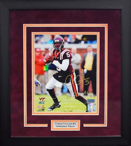 TYROD TAYLOR AUTOGRAPHED VIRGINIA TECH HOKIES 8x10 FRAMED PHOTO COA