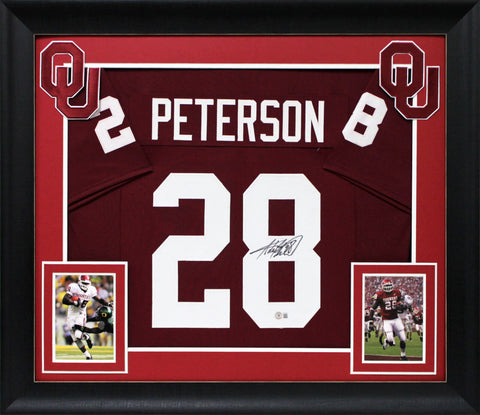 Oklahoma Adrian Peterson Authentic Signed Maroon Pro Style Framed Jersey BAS Wit