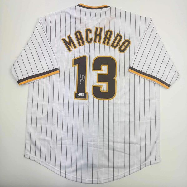 Autographed/Signed MANNY MACHADO San Diego Pinstripe Baseball Jersey Beckett COA
