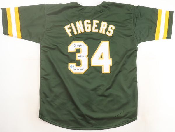 Rollie Fingers Signed Oakland A's Jersey Inscribed "HOF 92 & 74 WS MVP"/ Beckett