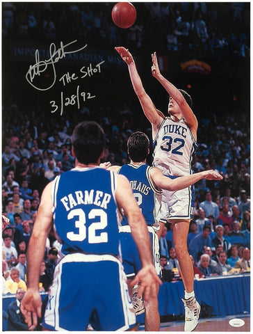 Christian Laettner Signed Duke Shot Close Up 16x20 w/The Shot 3-28-92 - (JSA)