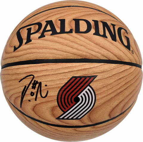 DAMIAN LILLARD AUTOGRAPHED TRAIL BLAZERS WOOD LOGO BASKETBALL BECKETT 195277
