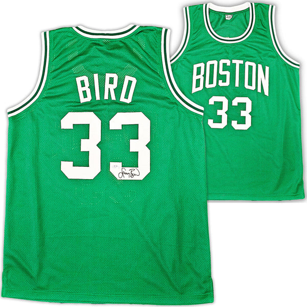 BOSTON CELTICS LARRY BIRD AUTOGRAPHED SIGNED GREEN JERSEY PSA/DNA STOCK #215679