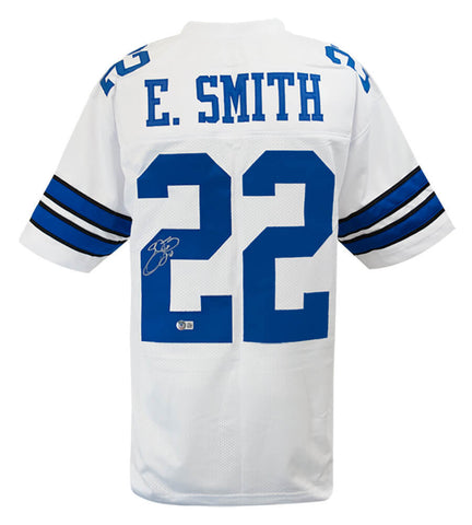 Emmitt Smith (COWBOYS) Signed White Custom Football Jersey (Beckett HOLO / COA)