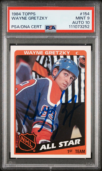 Oilers Wayne Gretzky Signed 1984 Topps #154 Card Graded 9 Auto Grade 10 PSA Slab