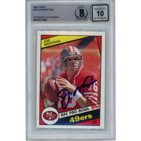 Joe Montana Autographed 1984 Topps 358 10 Grade Trading Card Beckett 46617
