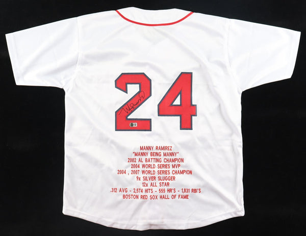 Manny Ramirez Signed Boston Red Sox Career Highlight Stat Jersey (Beckett) OF/DH