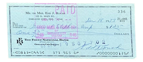 Edd Roush Cincinnati Reds Signed Personal Bank Check #336 BAS
