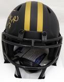 TAYSOM HILL AUTOGRAPHED SAINTS BLACK ECLIPSE SPEED MINI HELMET BECKETT 177444