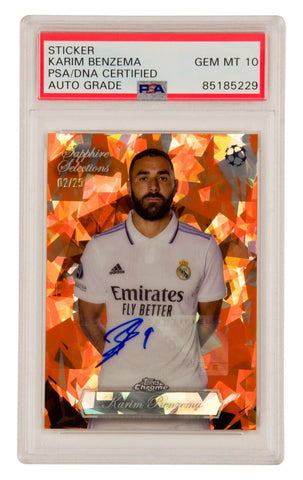 Karim Benzema Signed 2023 Topps Chrome Sapphire Orange /25 - PSA 10 Autograph