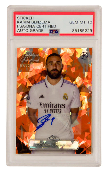 Karim Benzema Signed 2023 Topps Chrome Sapphire Orange /25 - PSA 10 Autograph