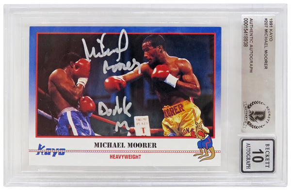 Michael Moorer Signed 1991 Kayo Boxing Card #207 w/Double M -(Beckett - Auto 10)