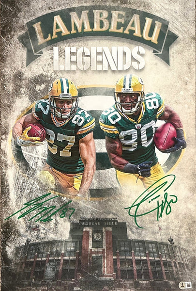 Packers DONALD DRIVER JORDY NELSON Signed 16x24 Stretched Canvas AUTO - BAS