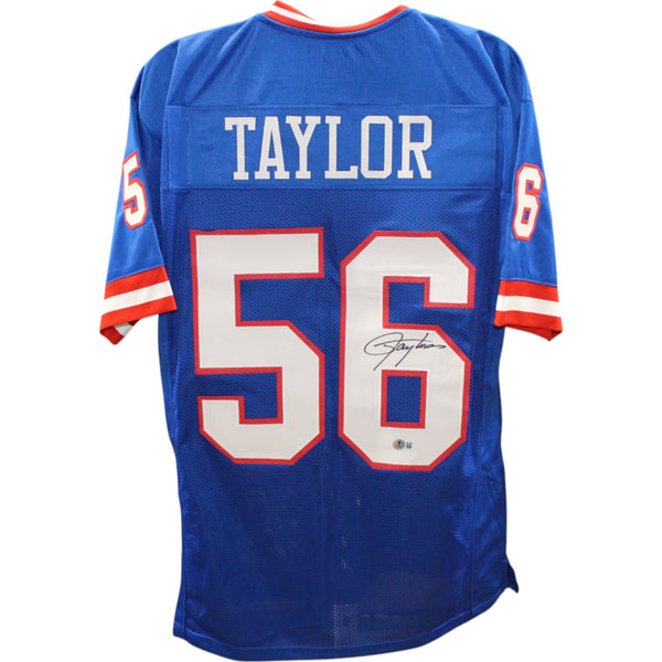 Lawrence Taylor Autographed Pro Style XL Blue Jersey Beckett Witness 49743