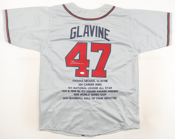 Tom Glavine Signed Atlanta Braves Stat Jersey (JSA COA) 10xMLB All Star Pitcher