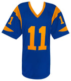 Jim Everett (RAMS) Signed Blue Throwback Custom Football Jersey - (SCHWARTZ COA)
