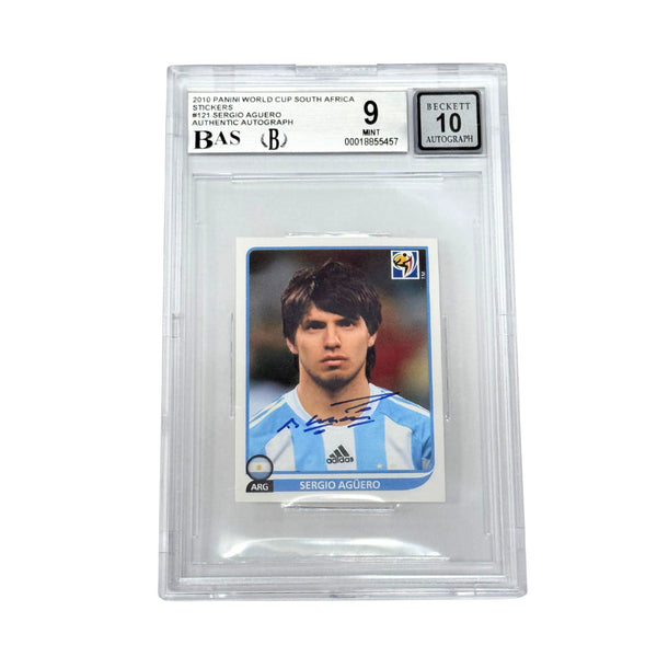 Sergio Aguero Signed 2010 Panini World Cup #121 Stickers - BGS 9 AUTO 10