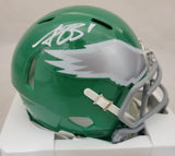 AJ BROWN SIGNED PHILADELPHIA EAGLES KELLY GREEN SPEED MINI HELMET BECKETT QR