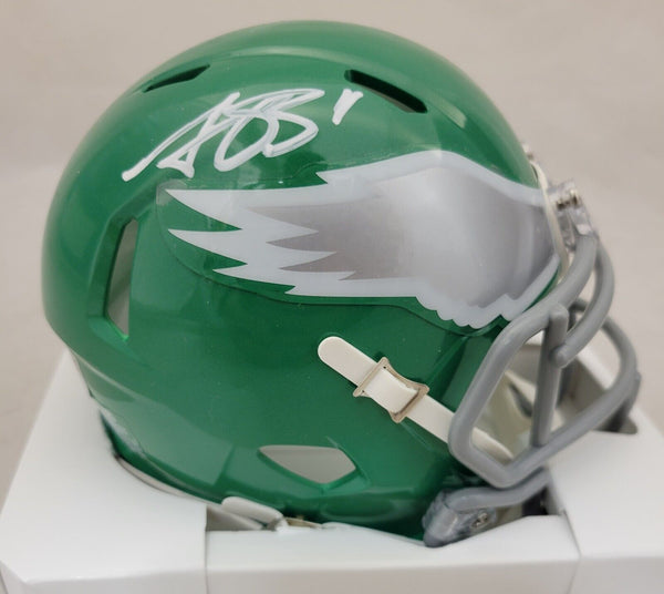 AJ BROWN SIGNED PHILADELPHIA EAGLES KELLY GREEN SPEED MINI HELMET BECKETT QR