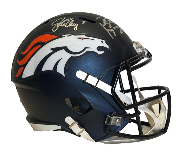 John Elway & Peyton Manning Dual Autographed Broncos Replica Helmet BAS Fanatics