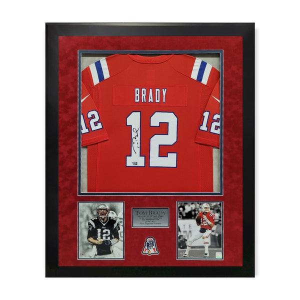 Tom Brady Patriots Autographed Throwack Jersey Framed To 32x40 Fanatics