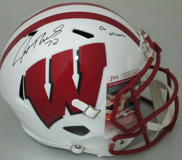 Badgers JOE THOMAS Signed Full Size Replica Speed Helmet AUTO w/ ON WI - JSA!