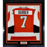 Framed Autographed/Signed Bill Barber 35x39 HOF 90 Orange Jersey BAS COA